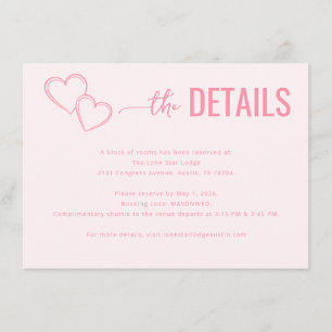 Tarjeta De Recepción Detalles de Corazones Rosas Elegantes