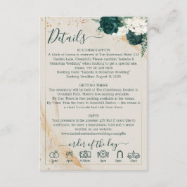Tarjeta De Recepción Detalles de crema de boda verde esmeralda rosa flo
