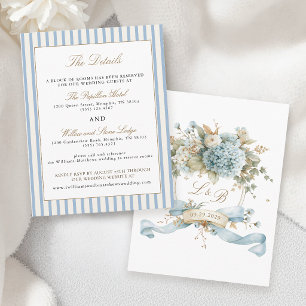 Tarjeta De Recepción Detalles de Cresta de Monograma de Hortensia Azul 
