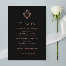 Tarjeta De Recepción Detalles de Cresta Monograma Antiguo de Boda Negro