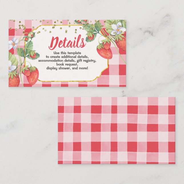 Tarjeta De Recepción Detalles de Cumpleaños de Fresa Dulce de Mora (Anverso / Reverso)