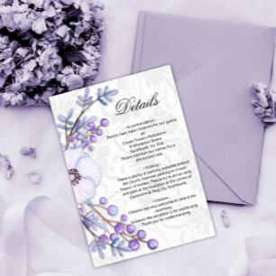 Tarjeta De Recepción Detalles de Damasco de Boda morado floral