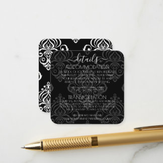 Tarjeta De Recepción Detalles de damasco personalizados en blanco y neg