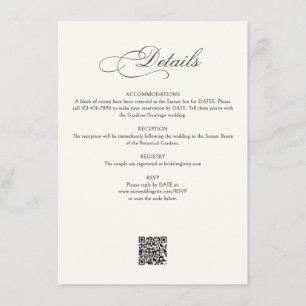 Tarjeta De Recepción Detalles de escritura caligráfica Boda
