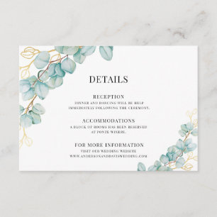 Tarjeta De Recepción Detalles de Eucalyptus y Boda Botánico de Oro