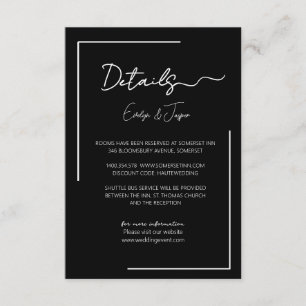Tarjeta De Recepción Detalles de Evento de Boda Negro Premium