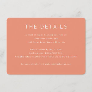 Tarjeta De Recepción Detalles de Evento Minimalista Coral Elegante