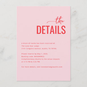 Tarjeta De Recepción Detalles de Evento Minimalista Rosa Cálido