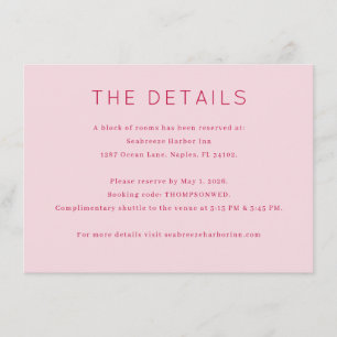 Tarjeta De Recepción Detalles de Evento Minimalista Rosa Elegante