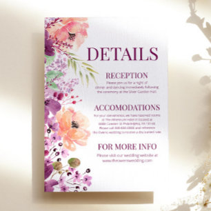 Tarjeta De Recepción Detalles de Flor Floral Violeta Magenta acuarela