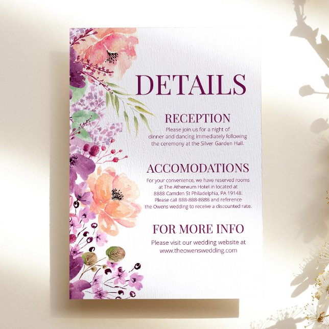 Tarjeta De Recepción Detalles de Flor Floral Violeta Magenta acuarela (Subido por el creador)