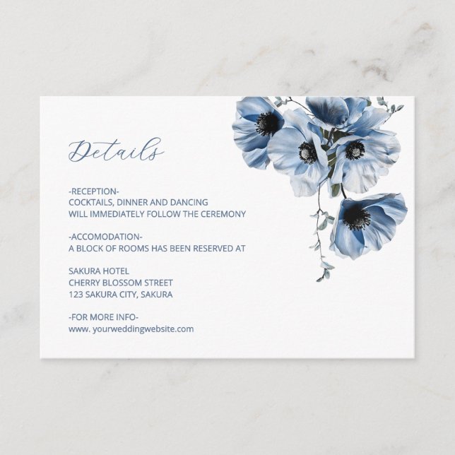 Tarjeta De Recepción Detalles de Flor Transparente Azul (Anverso)