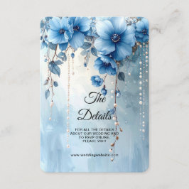 Tarjeta De Recepción Detalles de Flores Azules y Perlas En Cerrado