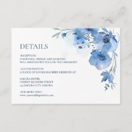 Tarjeta De Recepción Detalles de flores de acuarela azules
