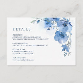 Tarjeta De Recepción Detalles de flores de acuarela azules