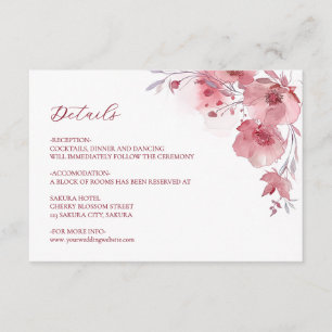 Tarjeta De Recepción Detalles de flores de acuarela rosa polvoriento