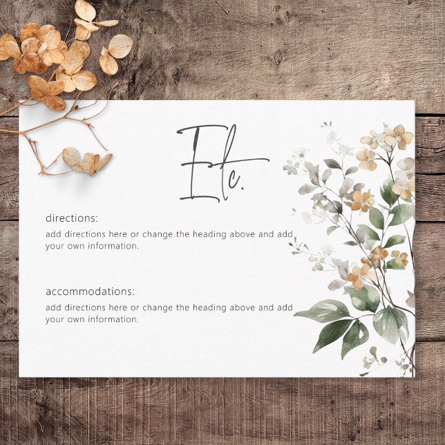 Tarjeta De Recepción Detalles de flores silvestres rusas de Tan Fall (Rustic Delicate Tan Fall Wildflowers Wedding Details Card)