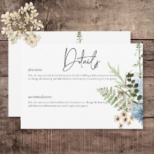 Tarjeta De Recepción Detalles de flores silvestres rusticas y azul turq