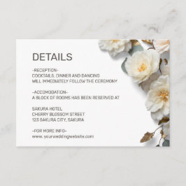 Tarjeta De Recepción Detalles de flores texturizadas de rosas blancas