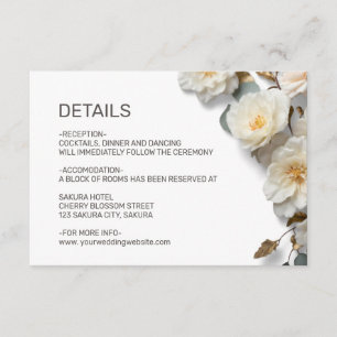 Tarjeta De Recepción Detalles de Flores Texturizadas de Rosas Blancas