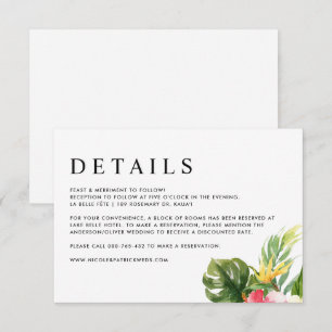 Tarjeta De Recepción Detalles de flores tropicales y vegetación en acua