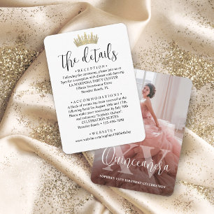 Tarjeta De Recepción Detalles de Foto de XV Quinceañera Cumpleaños 15 M