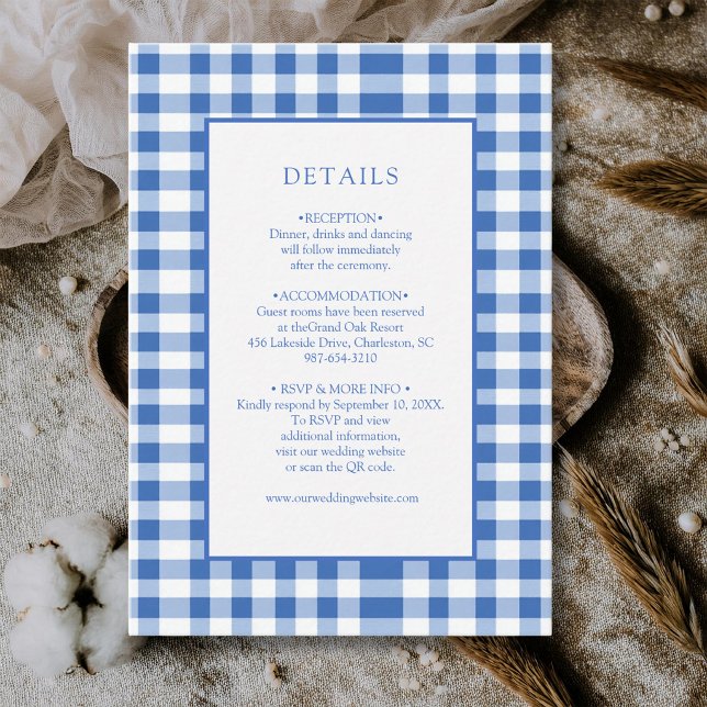 Tarjeta De Recepción Detalles de Gingham a Cuadros Azul Bebé Rústico (Subido por el creador)