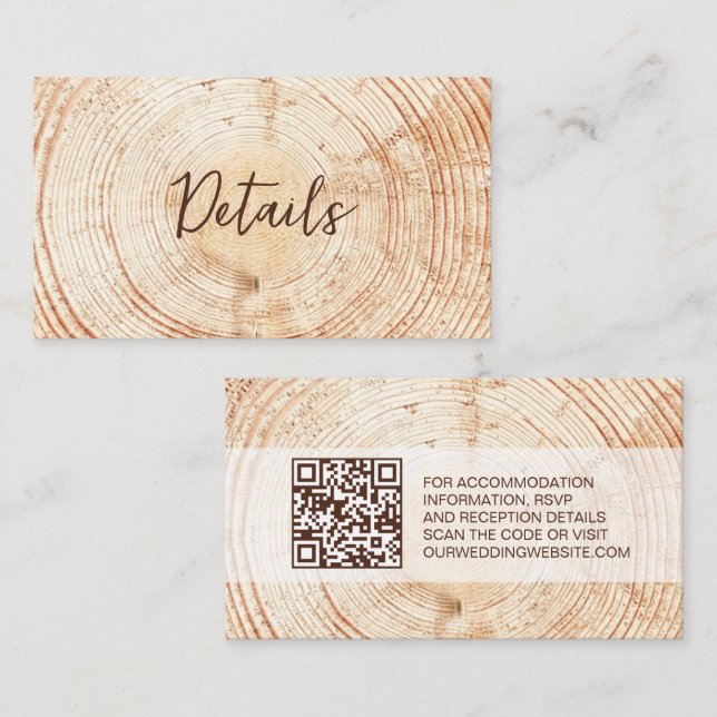 Tarjeta De Recepción Detalles de grano de madera Personalizado de códig (Anverso / Reverso)