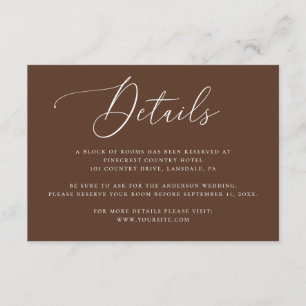Tarjeta De Recepción Detalles de Hotel de Boda en Script Marrón Chocola