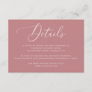 Tarjeta De Recepción Detalles de Hotel de Boda Rosa Claro Alojamiento