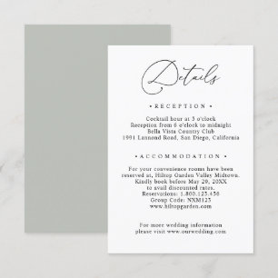 Tarjeta De Recepción Detalles de información de boda en verde y negro b