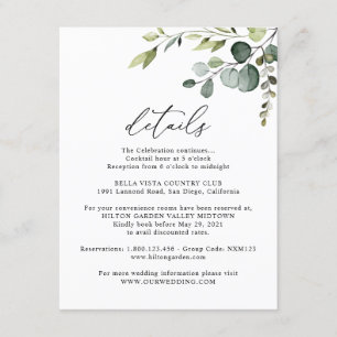 Tarjeta De Recepción Detalles de información para invitados con vegetac