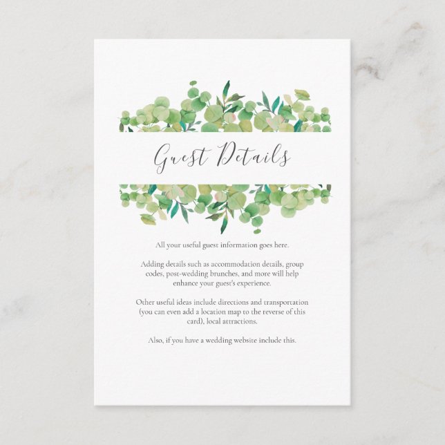 Tarjeta De Recepción Detalles de información para invitados de eucalipt (Anverso)