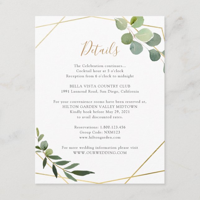 Tarjeta De Recepción Detalles de información sobre eucalipto y vegetaci (Anverso)