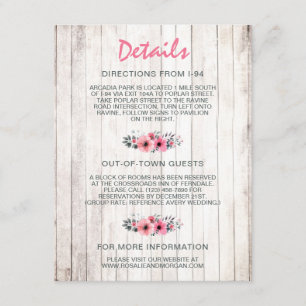 Tarjeta De Recepción Detalles de inserción para boda campestre con flor
