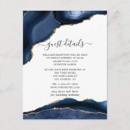 Tarjeta De Recepción Detalles de Invitado de Boda con Ágata Dorada y Az