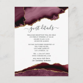 Tarjeta De Recepción Detalles de invitado de boda con ágata y borgoña d