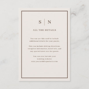 Tarjeta De Recepción Detalles de Invitado de Boda con Estilo Minimalist