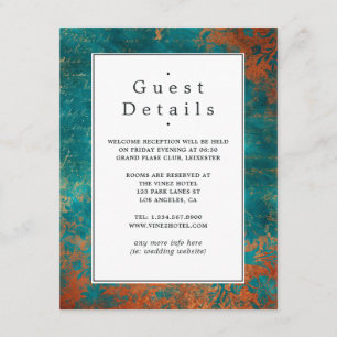 Tarjeta De Recepción Detalles de Invitado de Boda con Pátina de Cobre y