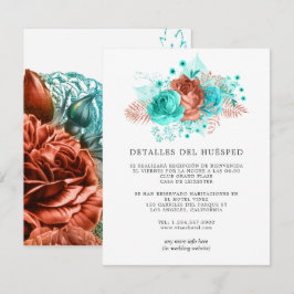 Tarjeta De Recepción Detalles de Invitado de Boda con Turquesa y Coral 