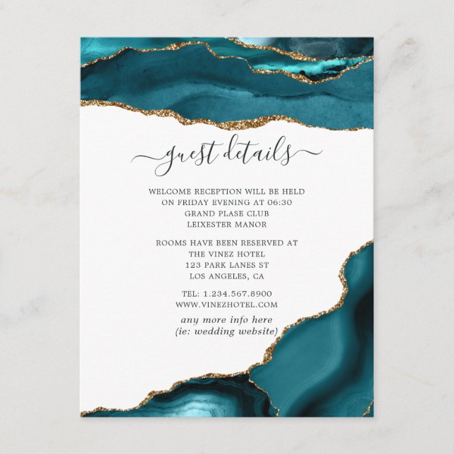 Tarjeta De Recepción Detalles de invitado de Boda de Agate verde azulad (Anverso)
