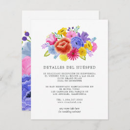 Tarjeta De Recepción Detalles de Invitado de Boda de Fiesta Floral Espa