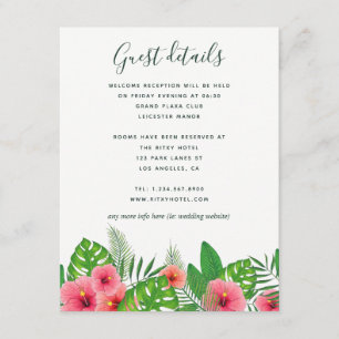Tarjeta De Recepción Detalles de invitado de boda de hojas tropicales a