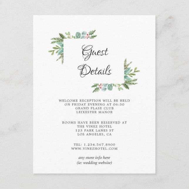 Tarjeta De Recepción Detalles de invitado de boda de Navidad con Acuare (Anverso)