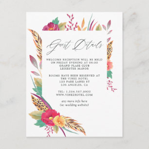 Tarjeta De Recepción Detalles de invitado de boda de safari floral acua