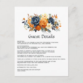 Tarjeta De Recepción Detalles de Invitado de Boda Floral Azul Marino y