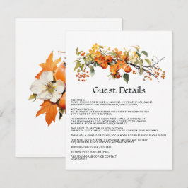 Tarjeta De Recepción Detalles de Invitado de Boda Floral Caqui