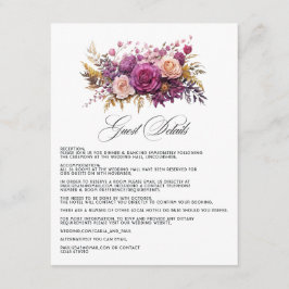 Tarjeta De Recepción Detalles de Invitado de Boda Floral Malva y Dorado
