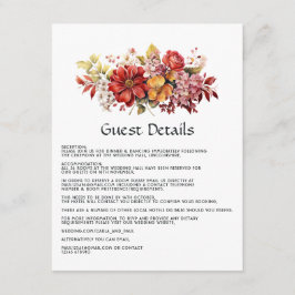 Tarjeta De Recepción Detalles de Invitado de Boda Floral Rojo Lujurioso