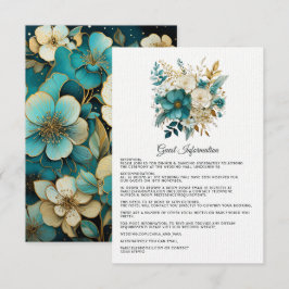 Tarjeta De Recepción Detalles de Invitado de Boda Floral Turquesa y Dor